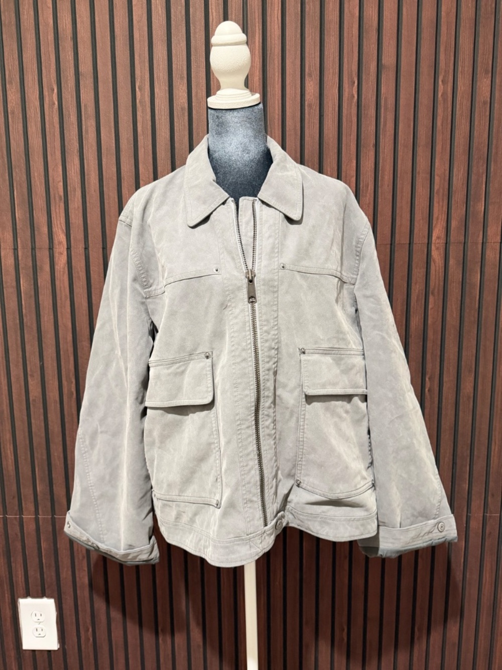 Free People We The Free Vegan Leather Utility Jacket Gray Wild Dove Large NWT